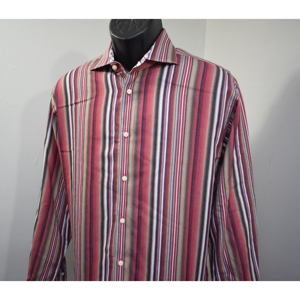 Thomas Dean Dress Shirt Striped Flip Cuff Long Sleeve Button Up Mens Size Medium